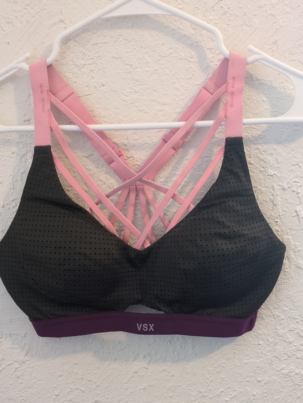 VSX Black Sports Bra with Pink Strappy Back and Purple Band